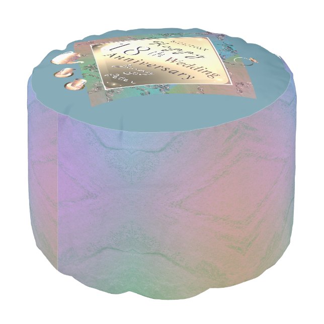 18th Wedding Anniversary Blue Pouf (Angled Back)