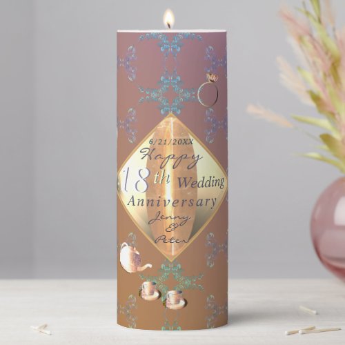 18th Wedding Anniversary Cats Eye Pillar Candle