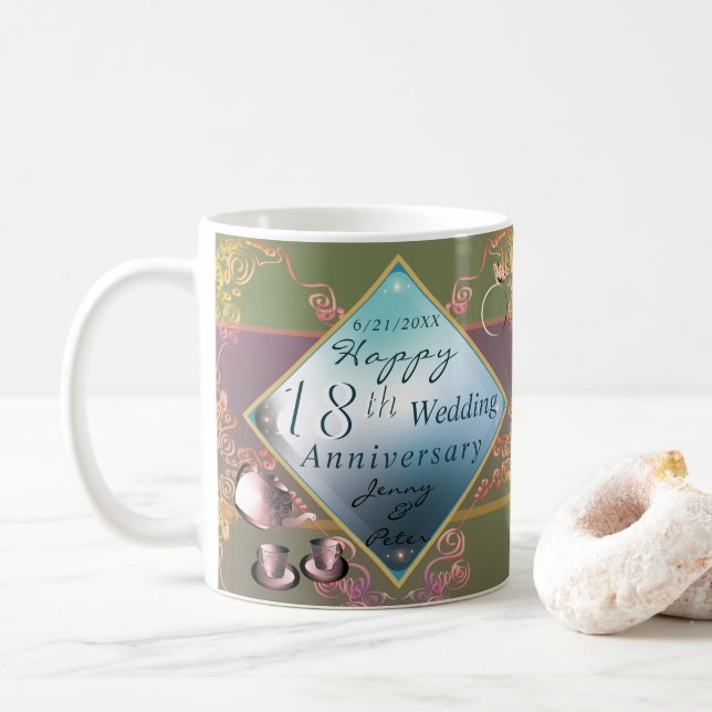 18th Wedding Anniversary Porcelain Acquamarine  Pi Coffee Mug (With Donut)