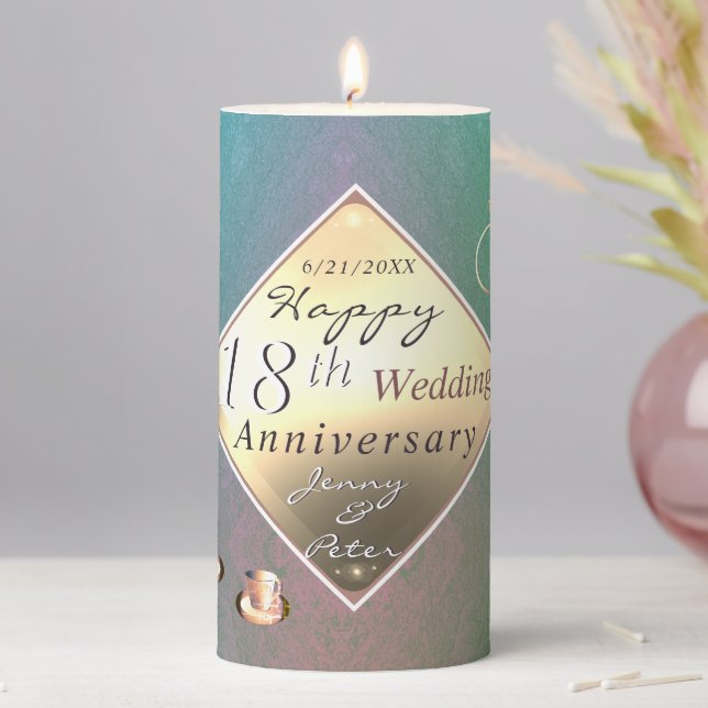 18th Wedding Anniversary Porcelain & Acquamarine Pillar Candle (In Situ)