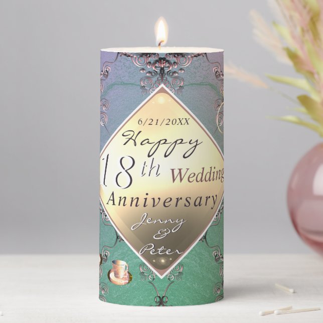 18th Wedding Anniversary Porcelain & Acquamarine Pillar Candle (In Situ)