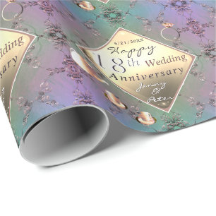 18th Wedding Anniversary Porcelain Acquamarine Wrapping Paper