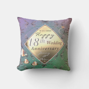 18th Wedding Anniversary Porcelain Blu Throw Pillow