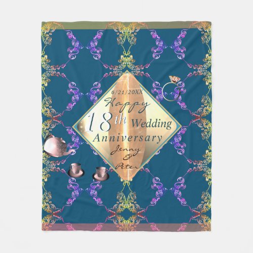 18th Wedding Anniversary Porcelain Cats Eye  Blu Fleece Blanket