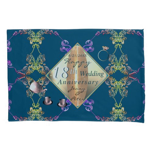 18th Wedding Anniversary Porcelain Cats Eye  Blu Pillow Case