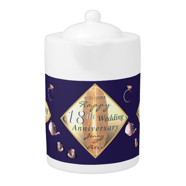 18th Wedding Anniversary Porcelain Cat's Eye & Blu Teapot (Front)