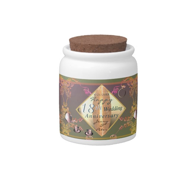 18th Wedding Anniversary Porcelain Cat's Eye  Candy Jar (Front)