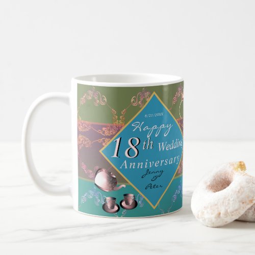 18th Wedding Anniversary Porcelain Cats Eye  Coffee Mug