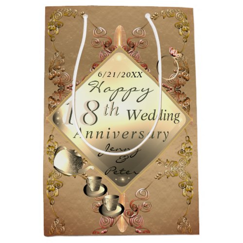 18th Wedding Anniversary Porcelain Cats Eye   Med Medium Gift Bag