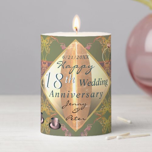 18th Wedding Anniversary Porcelain Cats Eye  Pill Pillar Candle