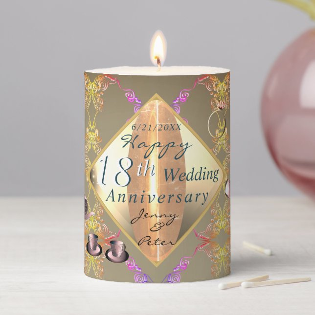 18th Wedding Anniversary Porcelain Cat's Eye Pillar Candle (In Situ)