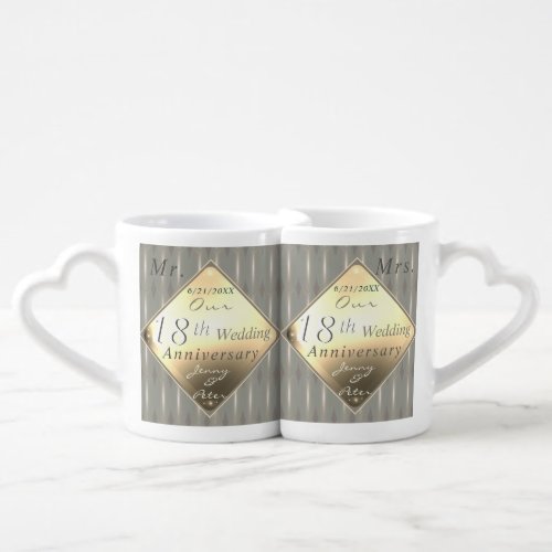 18th Wedding Anniversary Porcelain Cats Eye T Coffee Mug Set