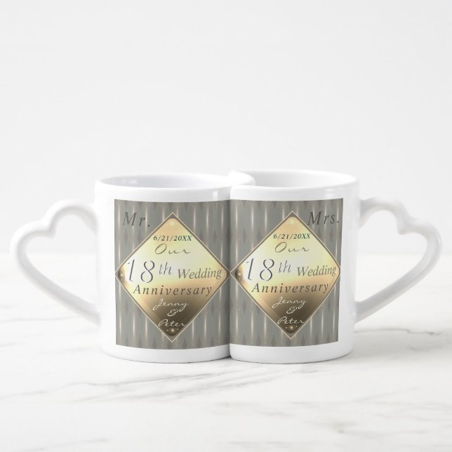 18th Wedding Anniversary Porcelain Cat's Eye T Coffee Mug Set (Front Nesting)