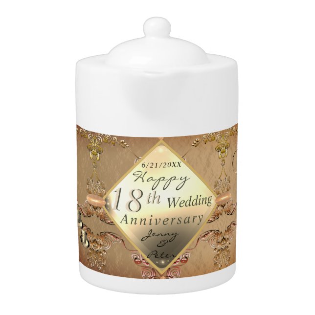 18th Wedding Anniversary Porcelain Cat's Eye Teapot (Front)