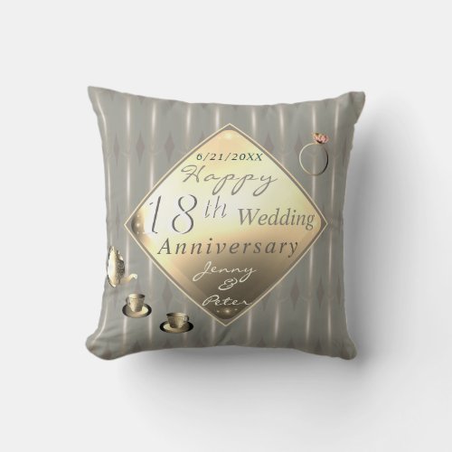 18th Wedding Anniversary Porcelain Cats Eye Throw Throw Pillow