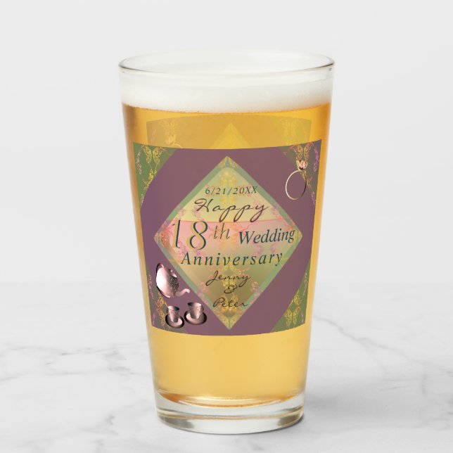 18th Wedding Anniversary Porcelain Graphics  Glass (Back Filled)