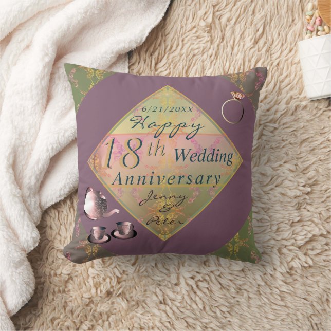 18th Wedding Anniversary Porcelain Tote Throw Pillow (Blanket)