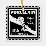 18th wedding anniversary porcelain traditional ceramic ornament<br><div class="desc">If you would like any help customizing this design, please use the ask this designer button, just below this text. A romantic design for a married couples 18th 18 years wedding anniversary . An illustration of a man and a wife holding hands, , the text reads porcelain which is the...</div>