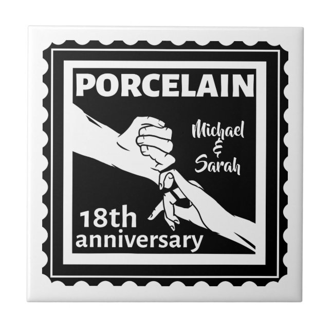 18th wedding anniversary porcelain traditional ceramic tile (Front)