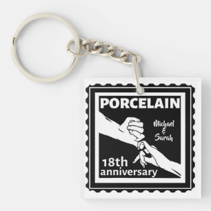 18th wedding anniversary porcelain traditional keychain