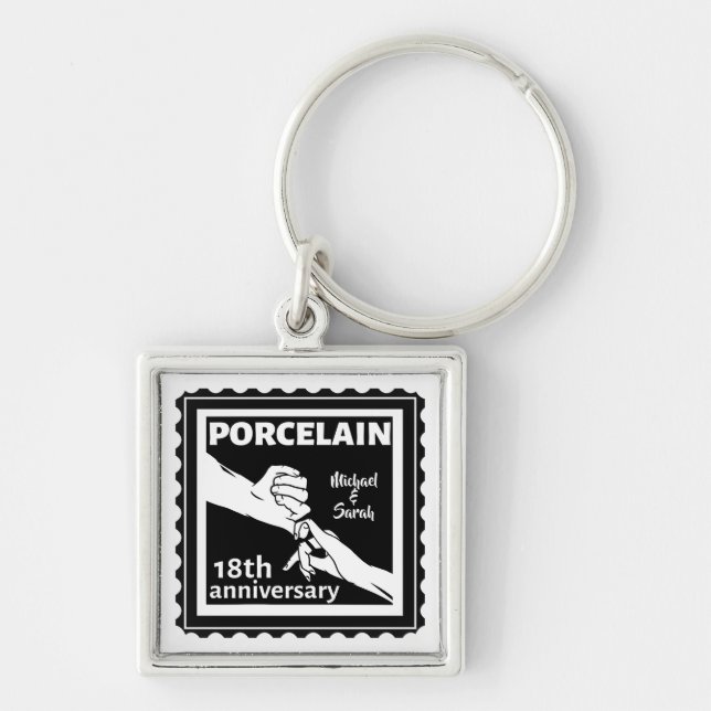 18th wedding anniversary porcelain traditional keychain (Front)