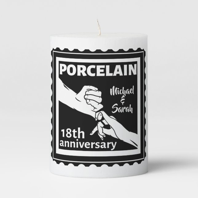 18th wedding anniversary porcelain traditional pillar candle (Front)