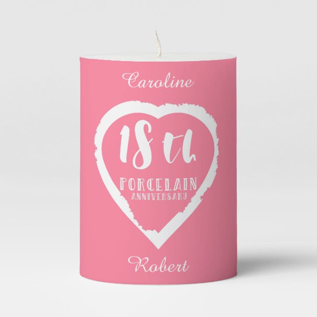 18th Wedding anniversary traditional porcelain Pillar Candle (Front)