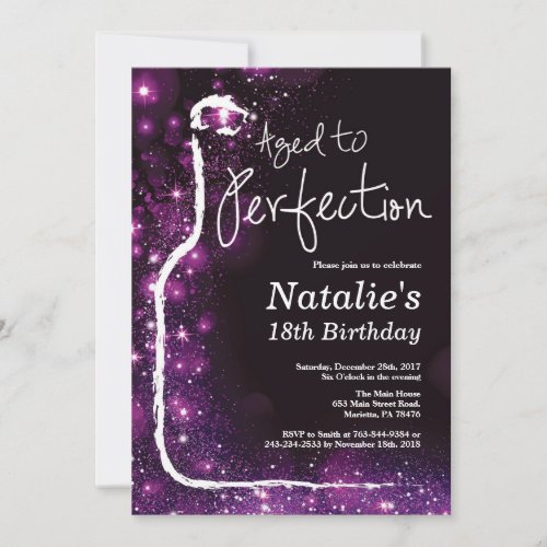 18th Wine Birthday Aged to Perfection Purple Invitation