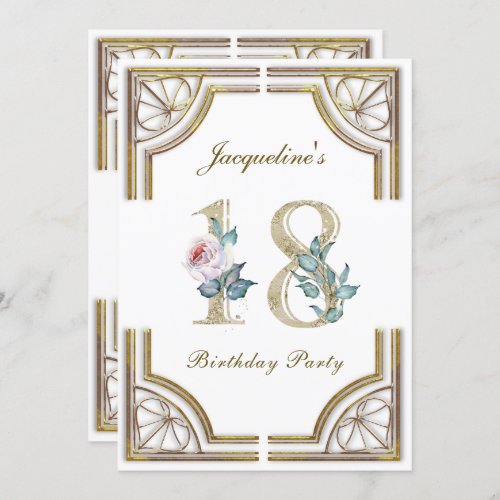 18th Years Elegant Gold Birthday Party Invitation