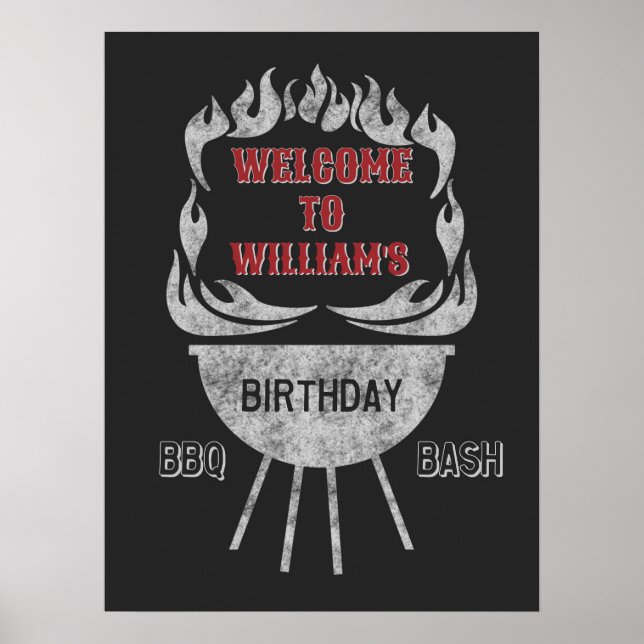 18x24 BBQ Birthday Party Welcome Sign & Poster (Front)