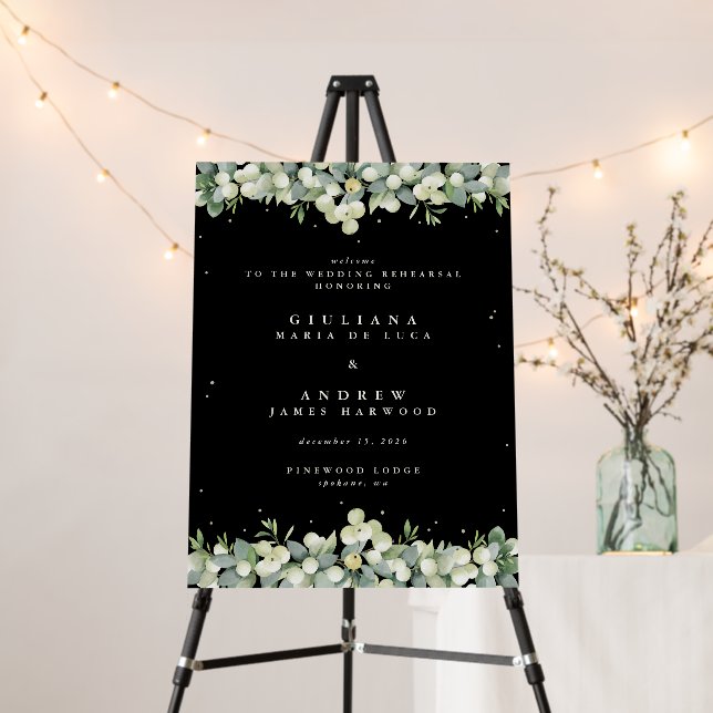 18x24" Black Snowberry+Eucalyptus Wedding Event Foam Board (In Situ (Stand))