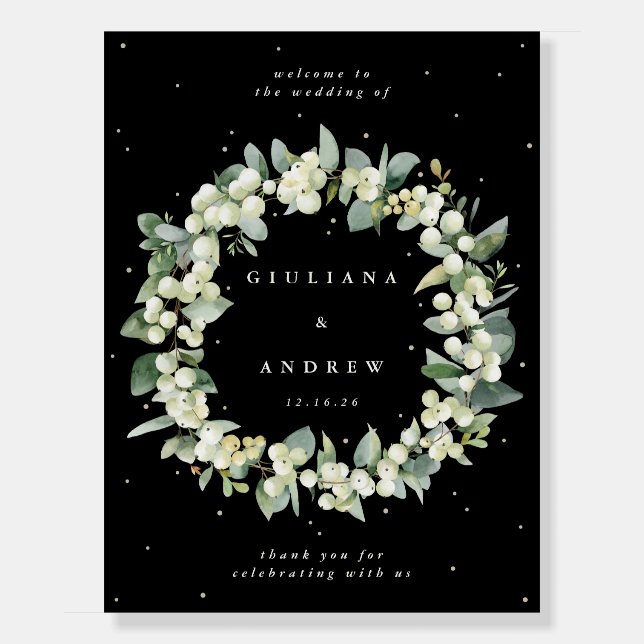 18x24" Black Snowberry+Eucalyptus Wedding Welcome Foam Board (Front)