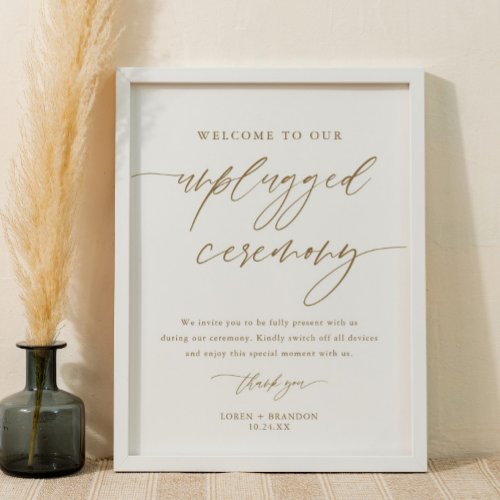 18x24 Gold Rustic Unplugged Wedding Ceremony Sign