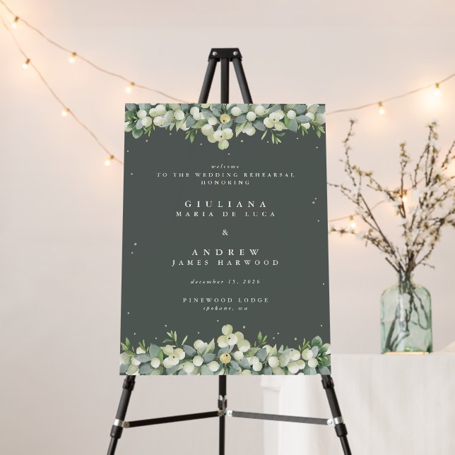 18x24" Green Snowberry+Eucalyptus Wedding Event Foam Board (In Situ (Stand))