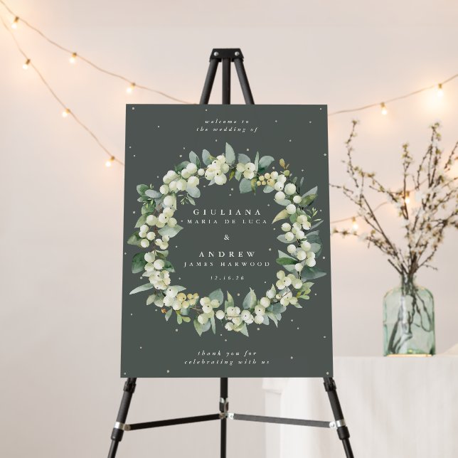 18x24" Green Snowberry+Eucalyptus Wedding Welcome Foam Board (In Situ (Stand))