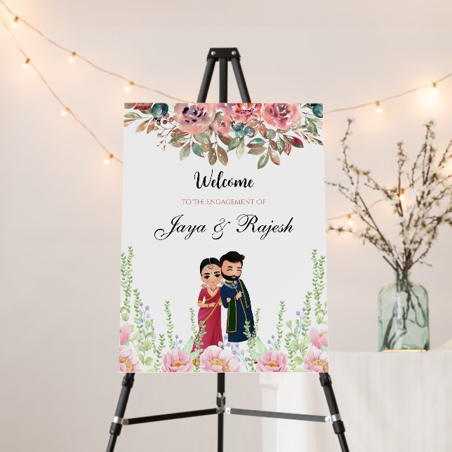 18x24" Indian Wedding Welcome Sign | Engagement (In Situ (Stand))