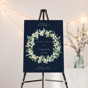18x24" Navy Snowberry+Eucalyptus Wedding Welcome Foam Board