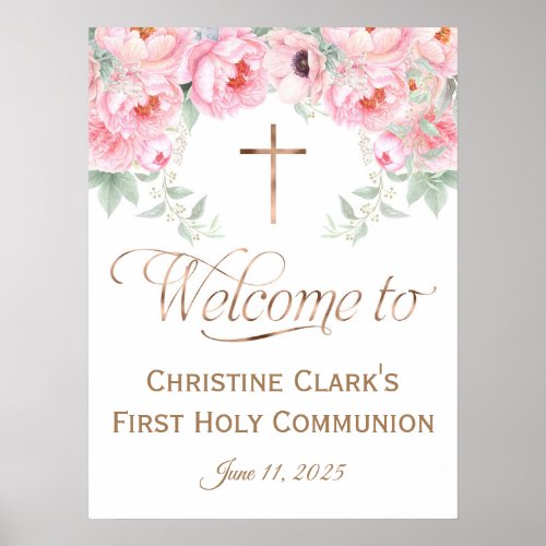 18x24Pink Floral Girl Communion Welcome Sign Poster