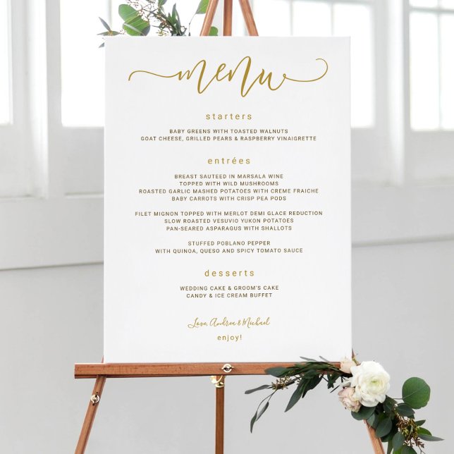 18x24 Wedding Menu Sign Swirly Calligraphy Gold (Creator Uploaded)