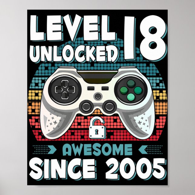 18yr BDay Son Boy Fun Gamer 18th 18 Year Old Birth Poster (Front)
