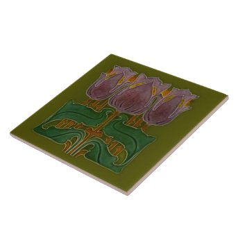 1900 Art Nouveau Poppy Tile Antique Reproduction | Zazzle