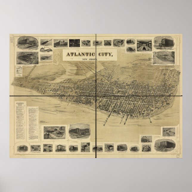 1900 Atlantic City NJ Birds Eye View Panoramic Map Poster (Front)