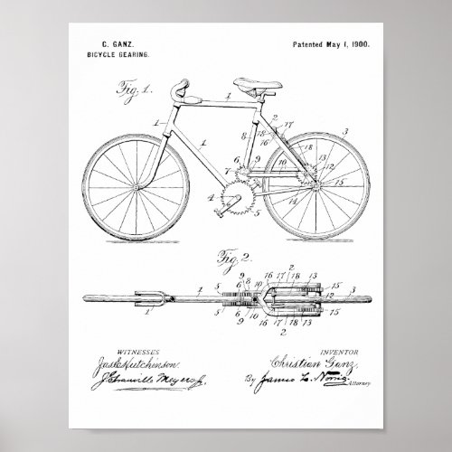 1900 Bicycle Gear Patent Art Drawing Print