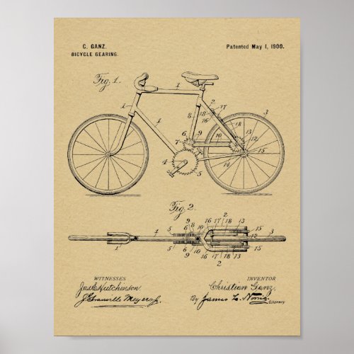 1900 Bicycle Gear Patent Art Drawing Print