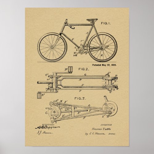 1900 Chainless Bicycle Design Patent Art Print