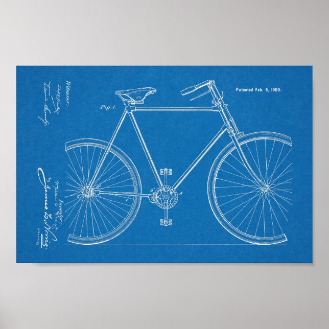 1900 Chainless Bicycle Design Patent Art Print (Front)