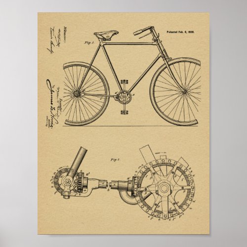 1900 Chainless Bicycle Design Patent Art Print