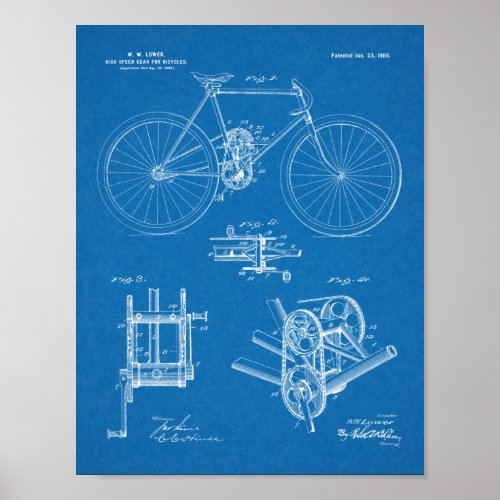 1900 High Speed Gear Bicycle Design Patent Print