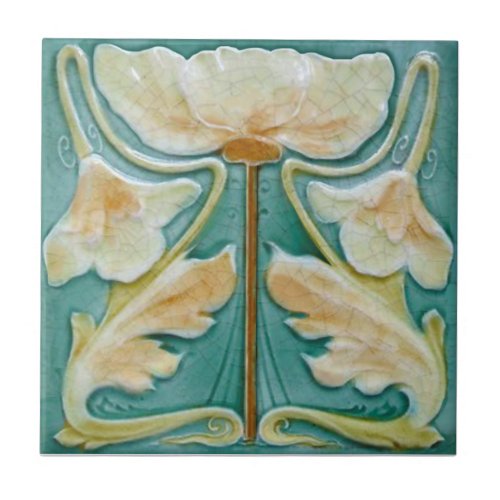 1900 Malkin Art Nouveau Floral Repro Faux Relief Ceramic Tile