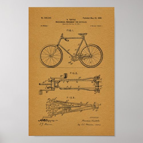 1900 Vintage Bicycle Mechanics Patent Art Print